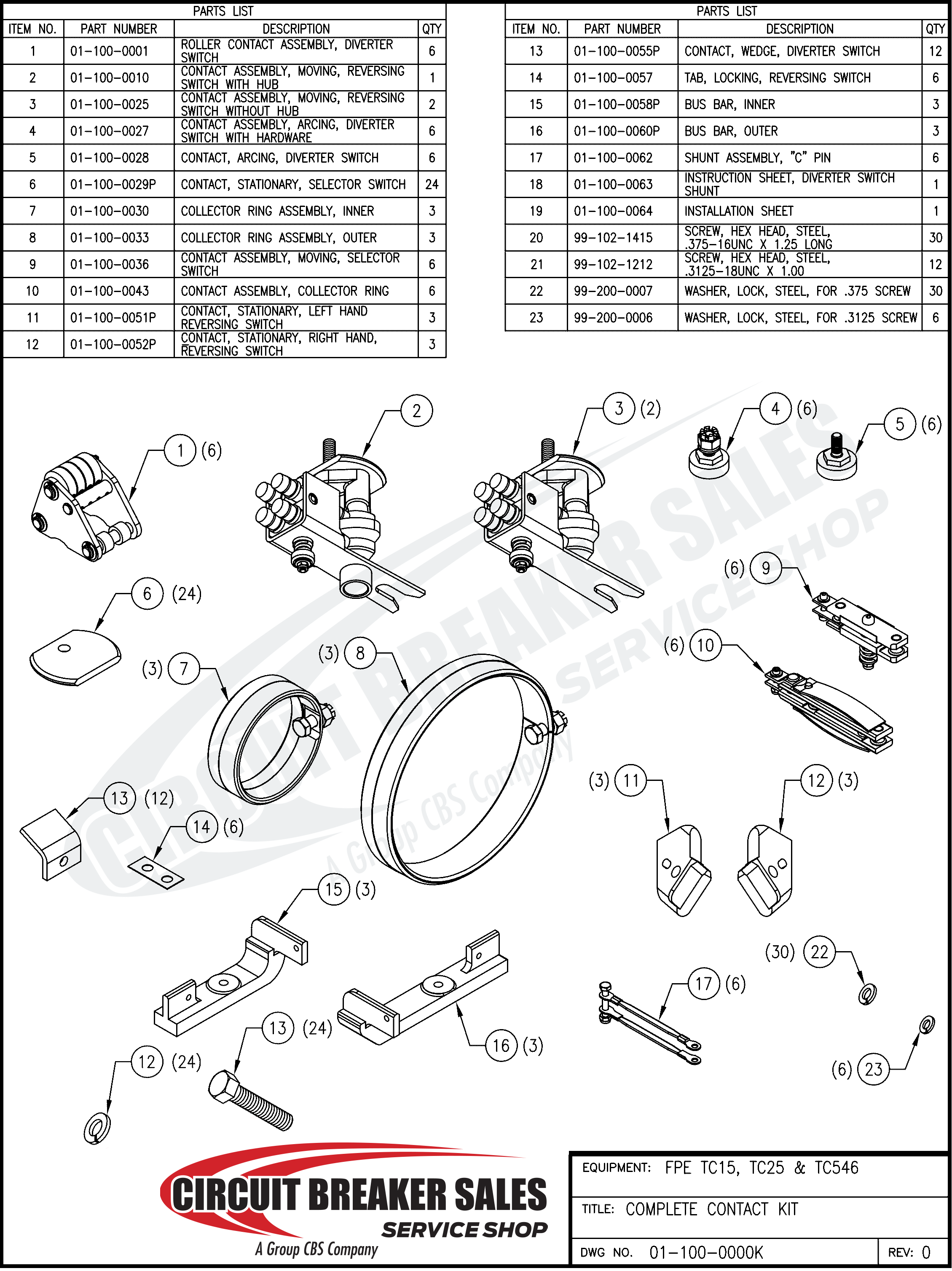 Federal Pacific FPE TC15, TC25, and TC546 Kit - OEM Style Contact Kit For FPE TC15, TC25, and TC546