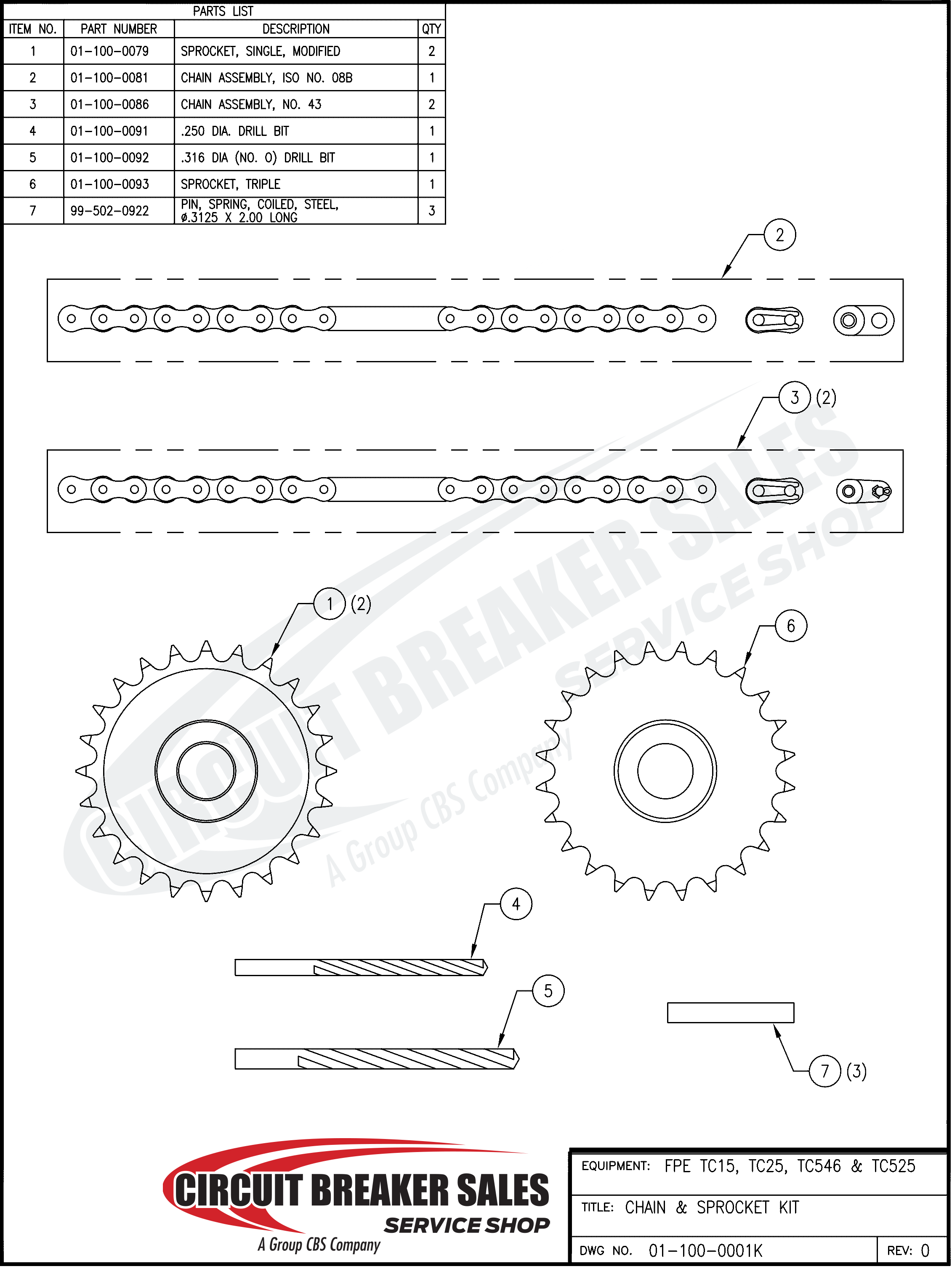 Federal Pacific FPE TC525/FPE TC15, TC25, and TC546 Kit - Chain & Sprocket Kit TC15, TC25, TC546, and TC525