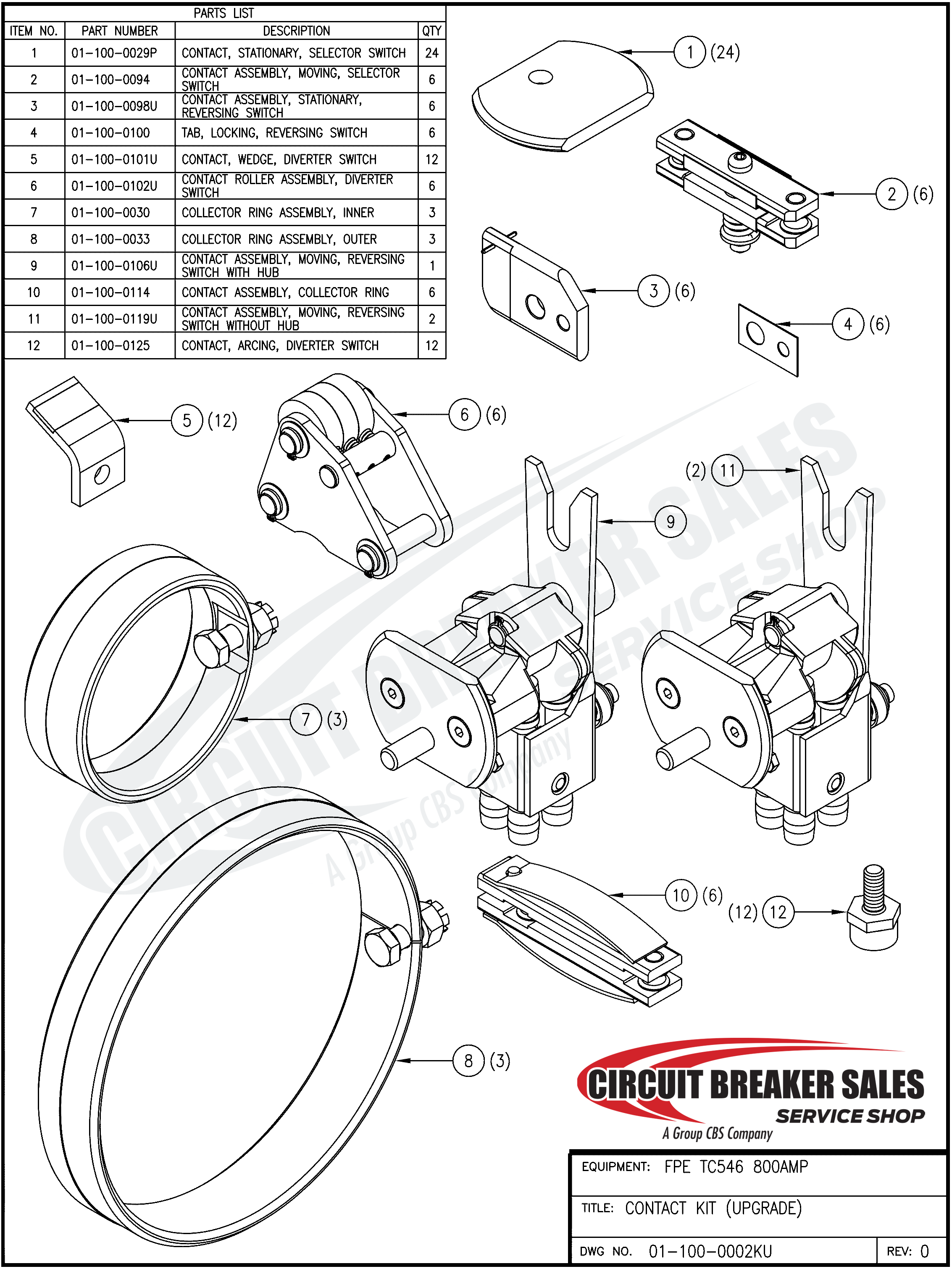 Federal Pacific FPE TC546 800AMP Kit - Upgrade Contact Kit for FPE TC15, TC25, and TC546 (800AMP)