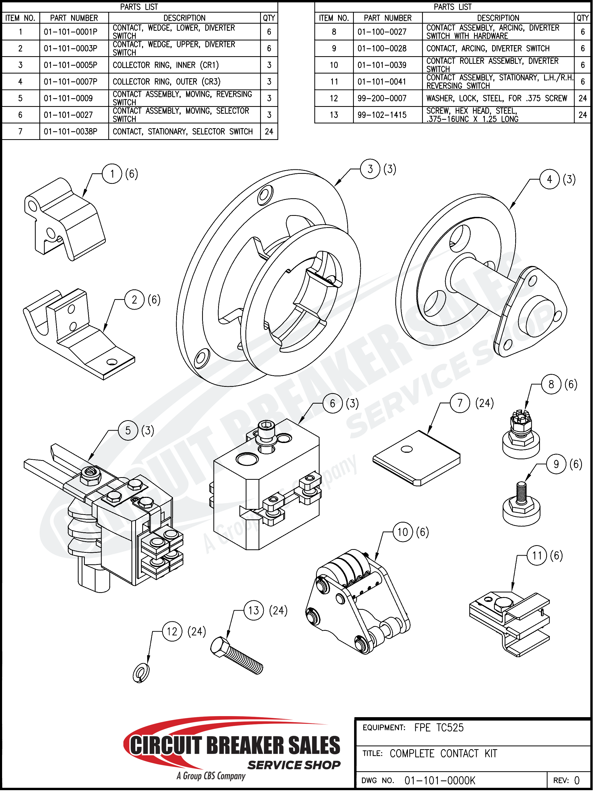 Federal Pacific FPE TC525/FPE TC15, TC25, and TC546 Kit - Contact Kit for FPE TC525 Not Included In Contact Kit