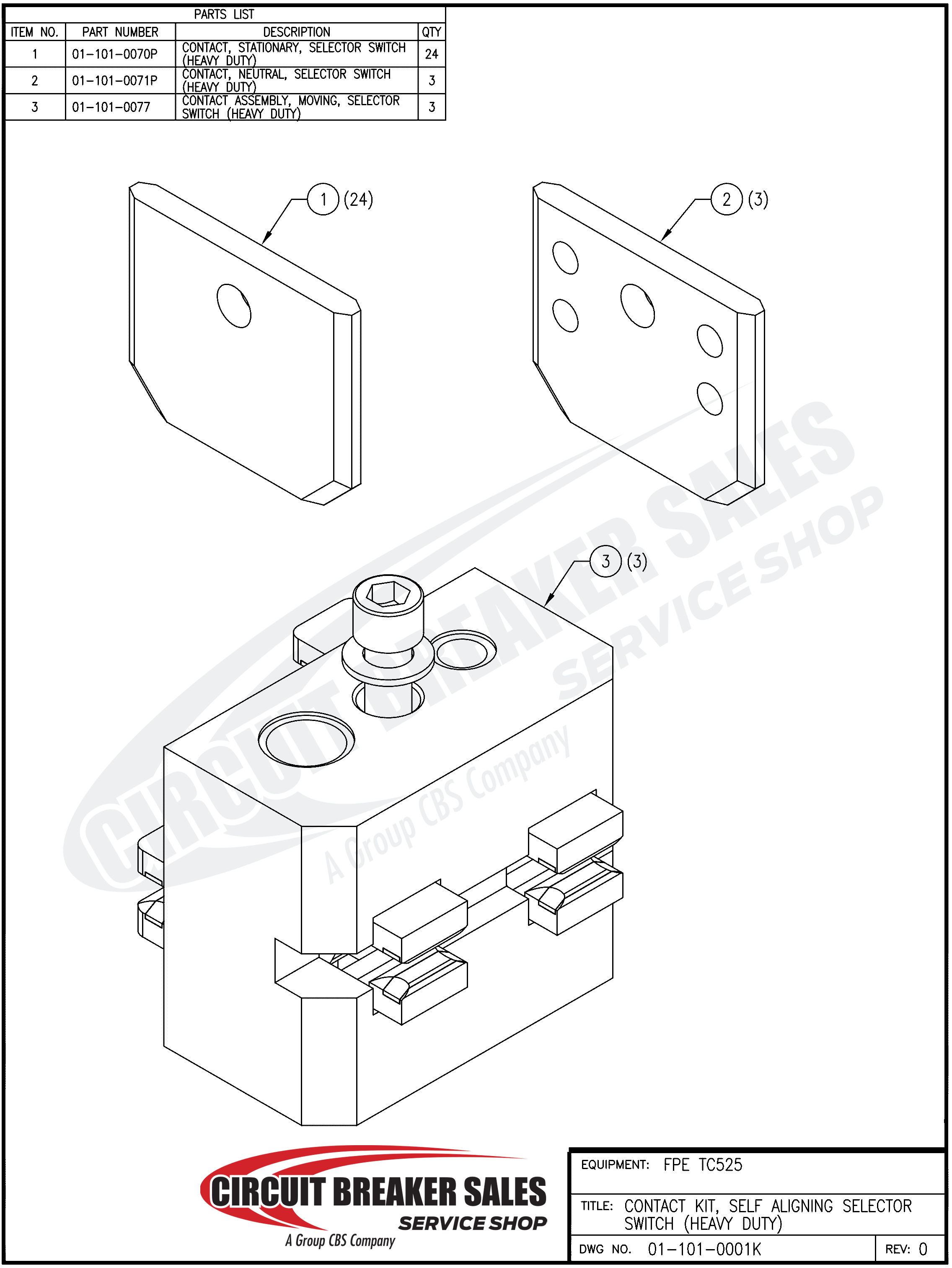 Federal Pacific FPE TC525 Kit - Contact Kit (Heavy Duty) Self Aligning Selector Switch for FPE TC525