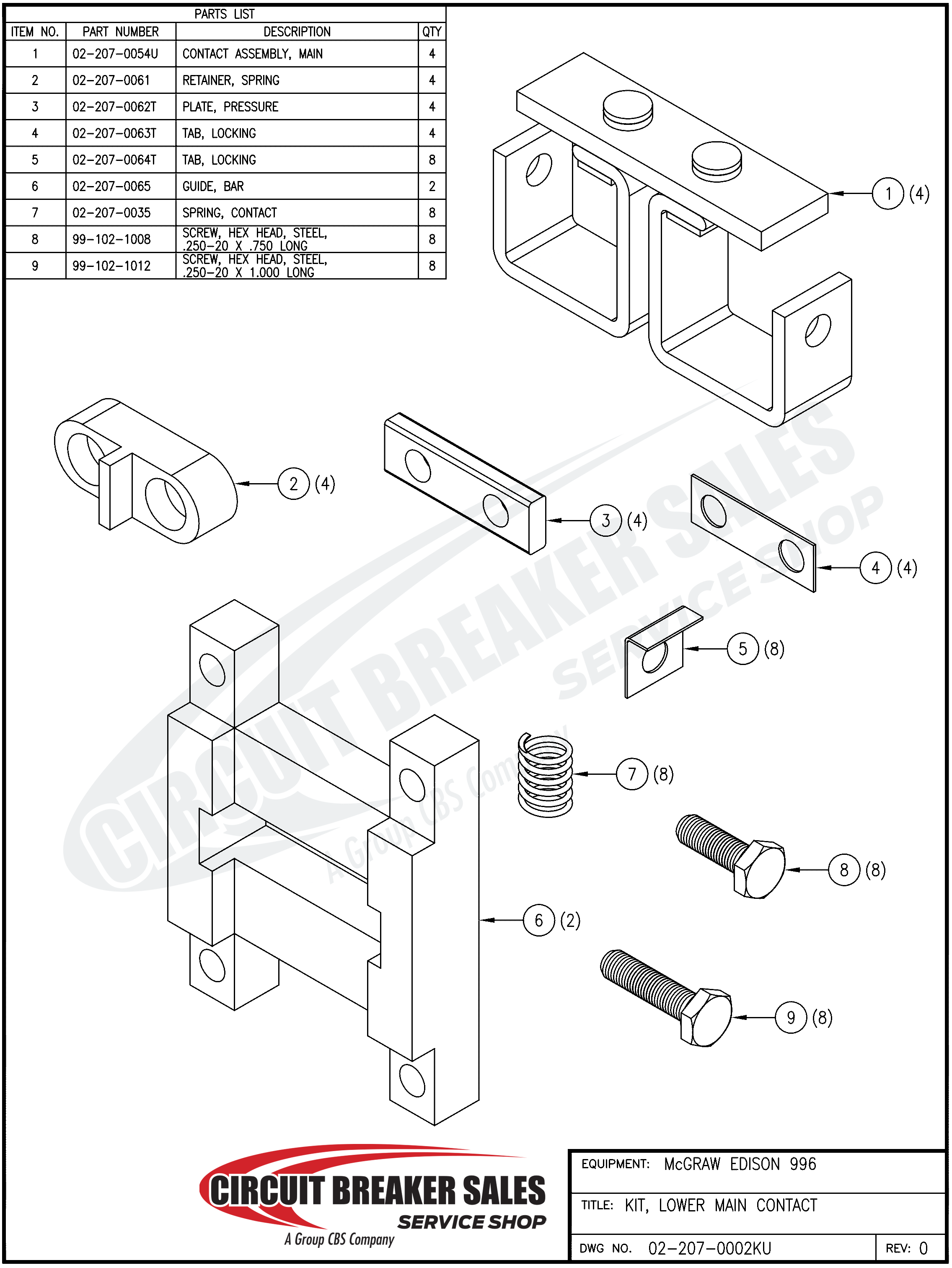 McGraw Edison 996 Series Kit - Lower Main Contact