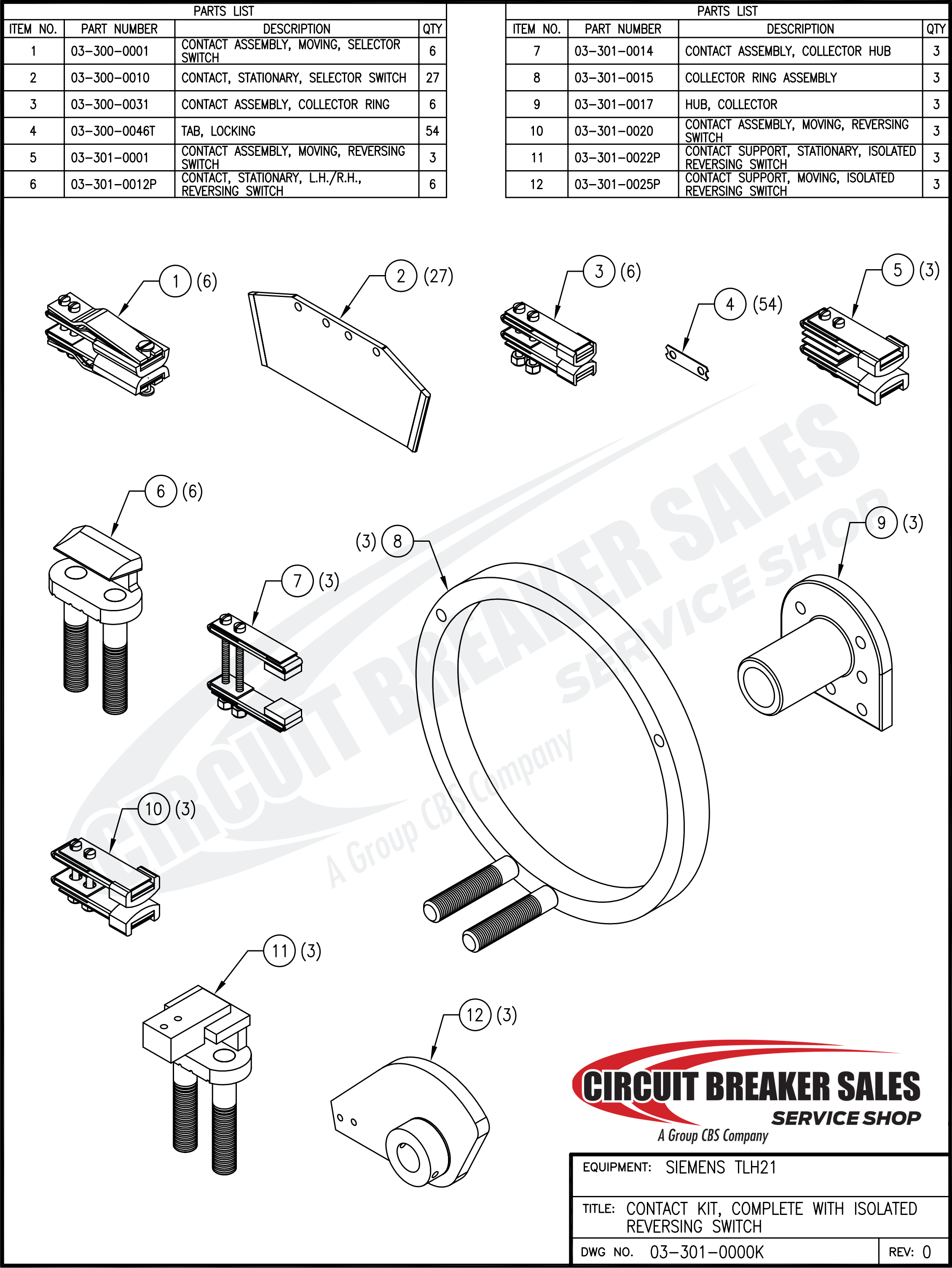Siemens TLH21 Isolated OEM Kit -  OEM Style Contact Kit for the TLH21 Isolated Reversing Switch