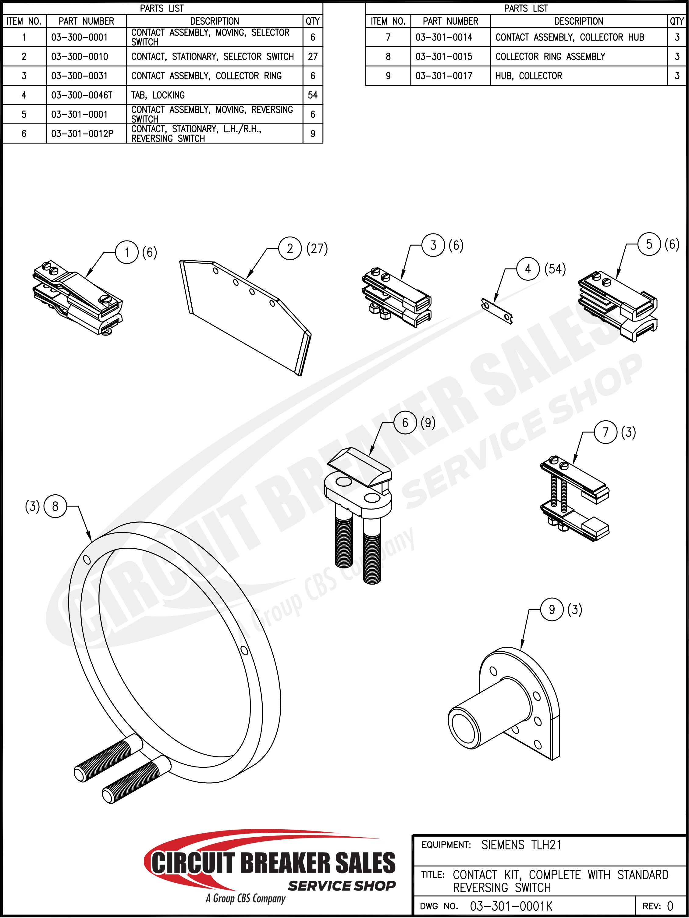 Siemens TLH21 Standard OEM Kit - OEM Style Contact Kit for TLH21 Standard Reversing Switch