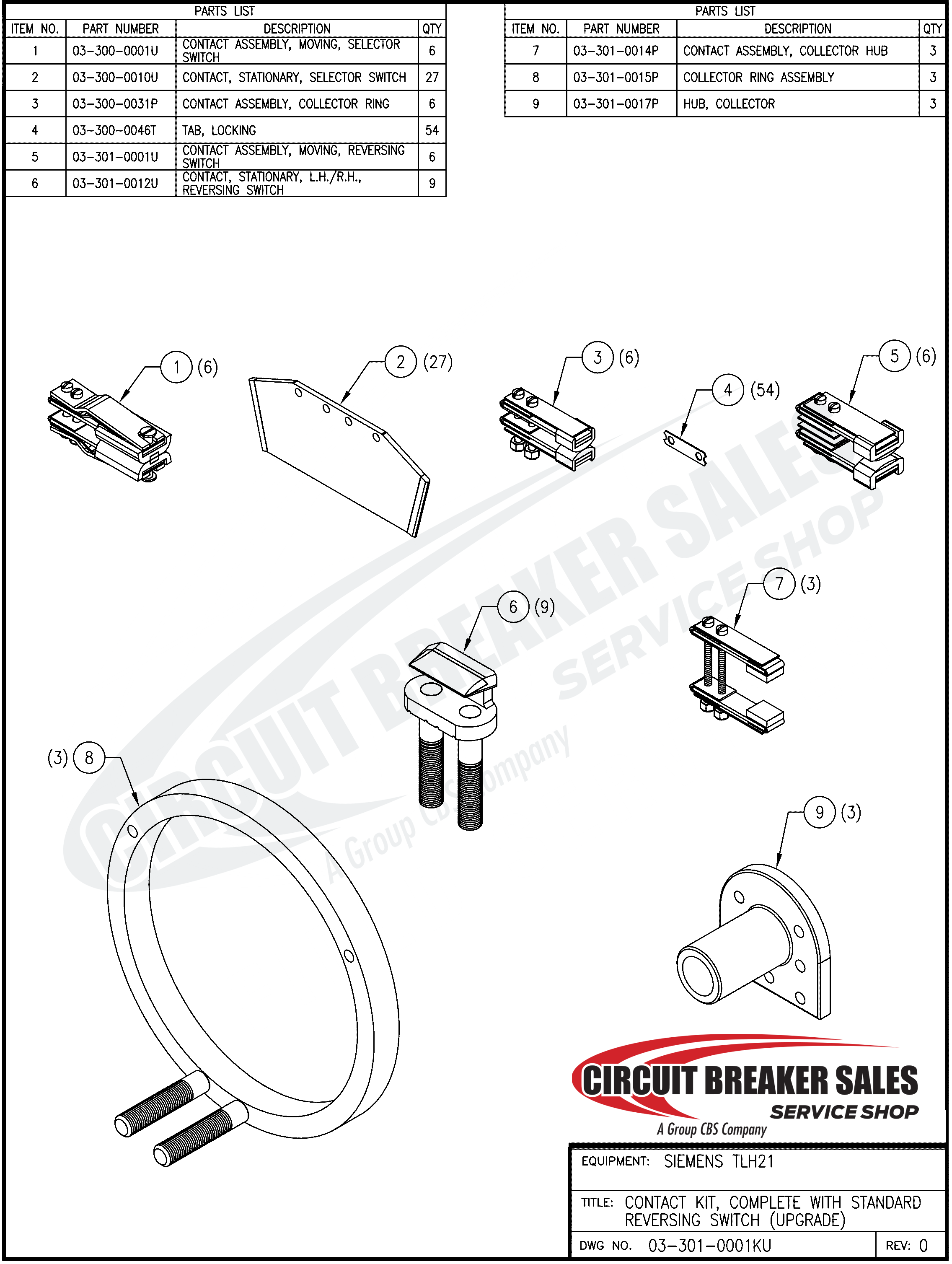 Siemens TLH21 Standard Upgrade  Kit - For TLH21 Standard Reversing Switch W/Silver Inlay Tips and Silver plating