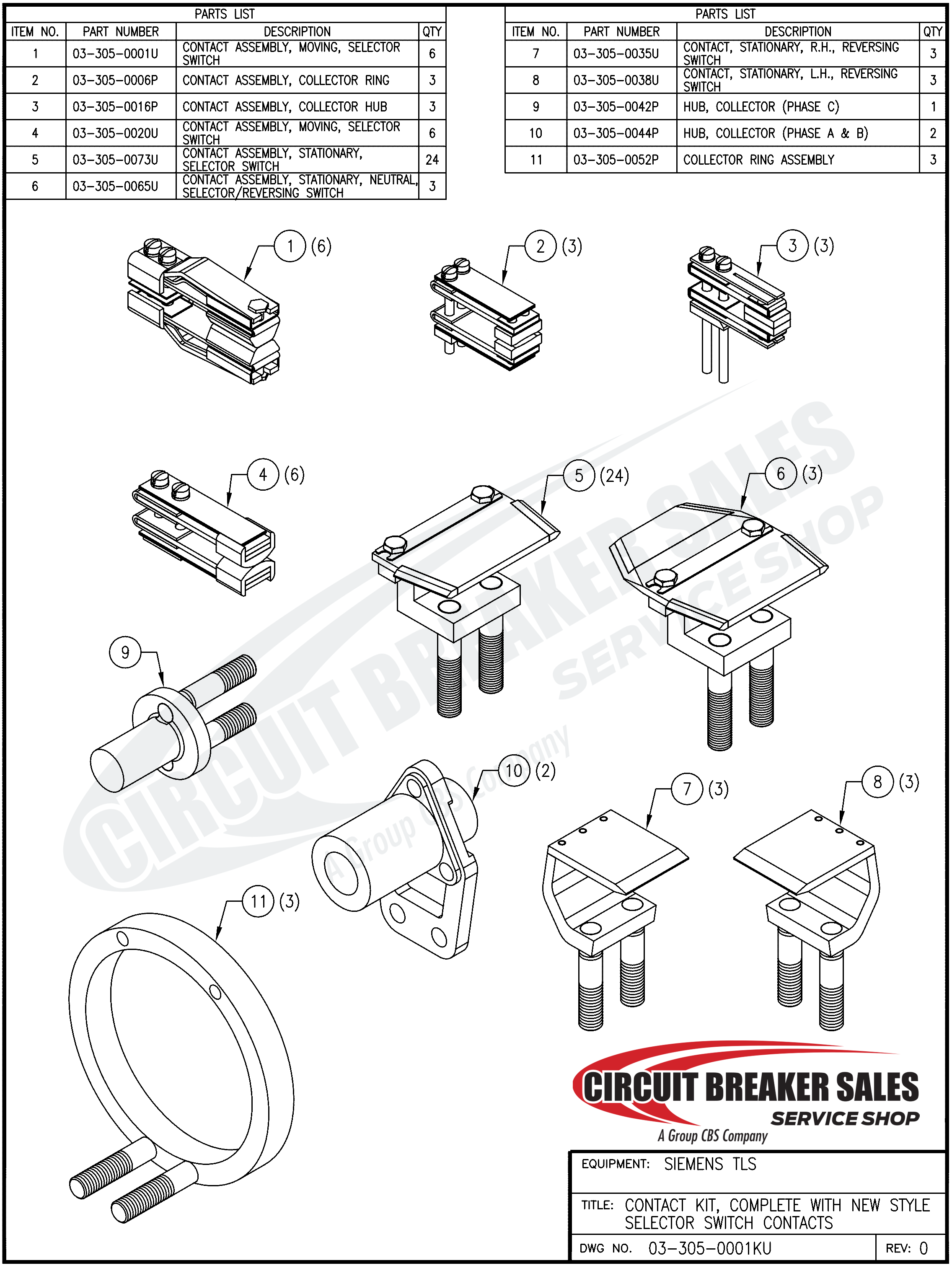 Siemens TLS Series Kit - Complete Contact Kit W/Silver Inlaid Rev. Switch