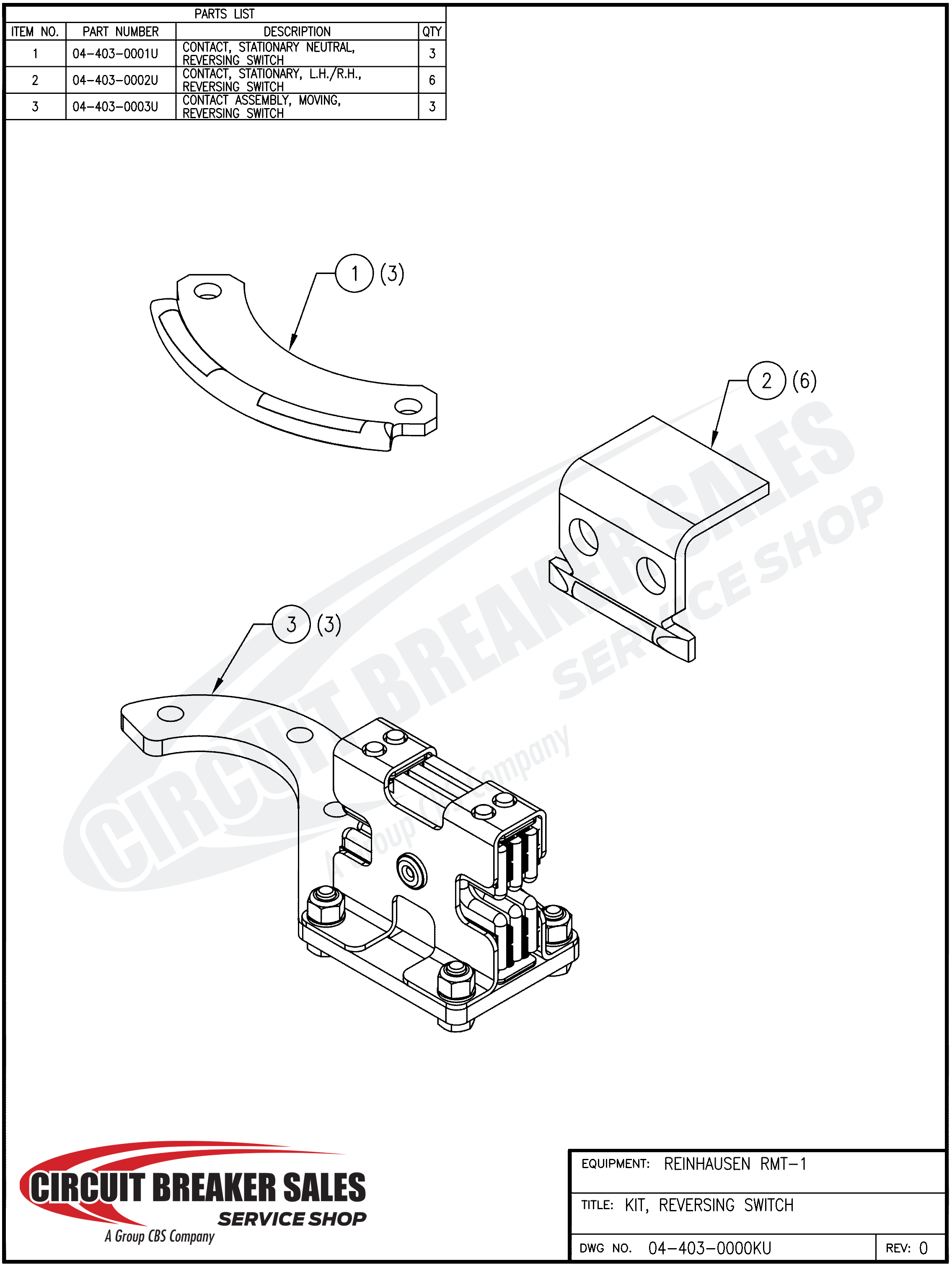 Westinghouse UTT-B Series Kit - Westinghouse UTT-B Upgrade Reinhausen RMT-1 Reversing Switch Complete Contact Kit