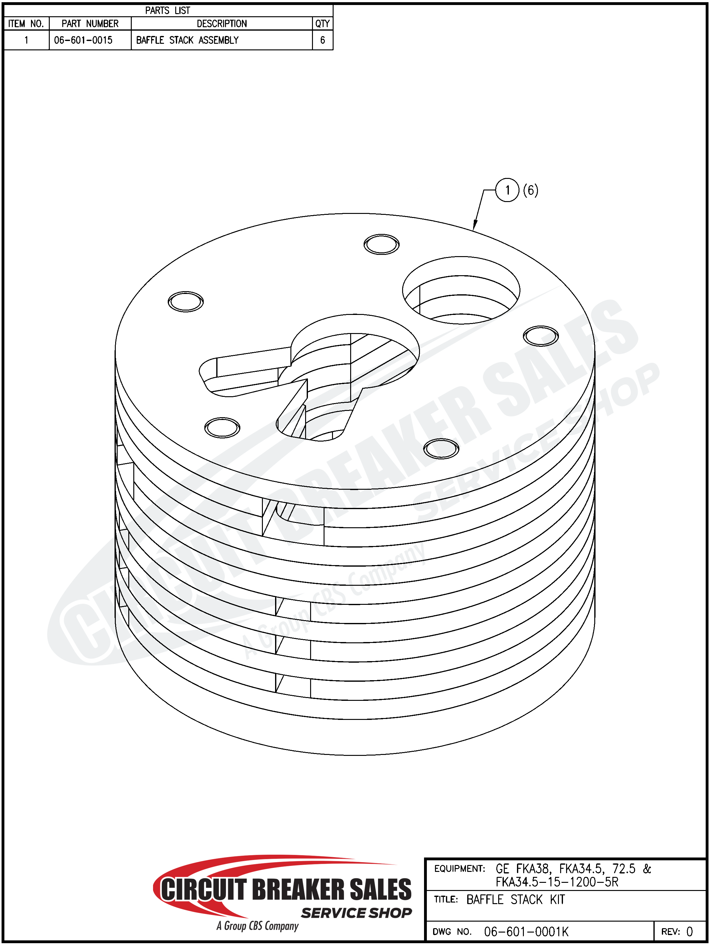 General Electric FKA38, FKA34.5/72.5, FKA34.5-15-1200-5R Kit - Baffle Stack -  06-601-0001K